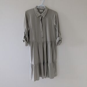 Sage Green Tiered Shirt Midi Dress